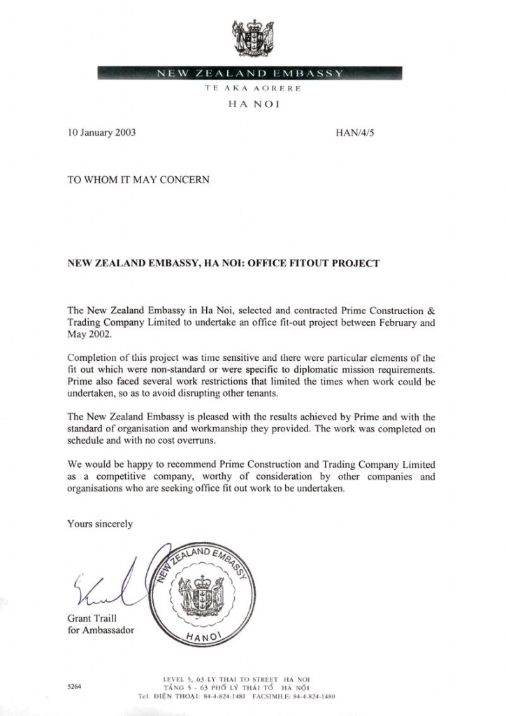 New Zealand Embassy Letter